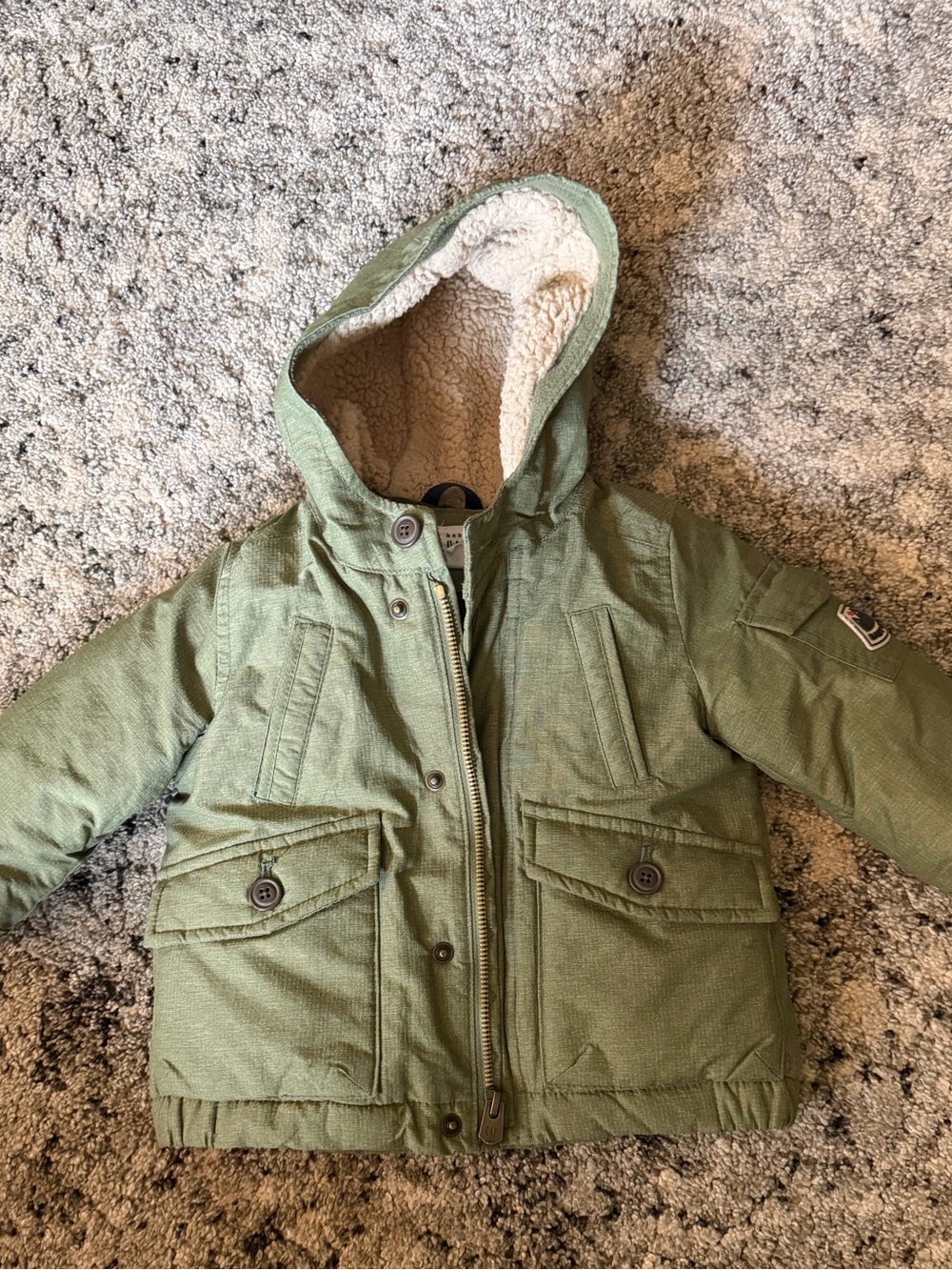 GAP Olive Green Hooded Sherpa-Trim Puffer Jacket